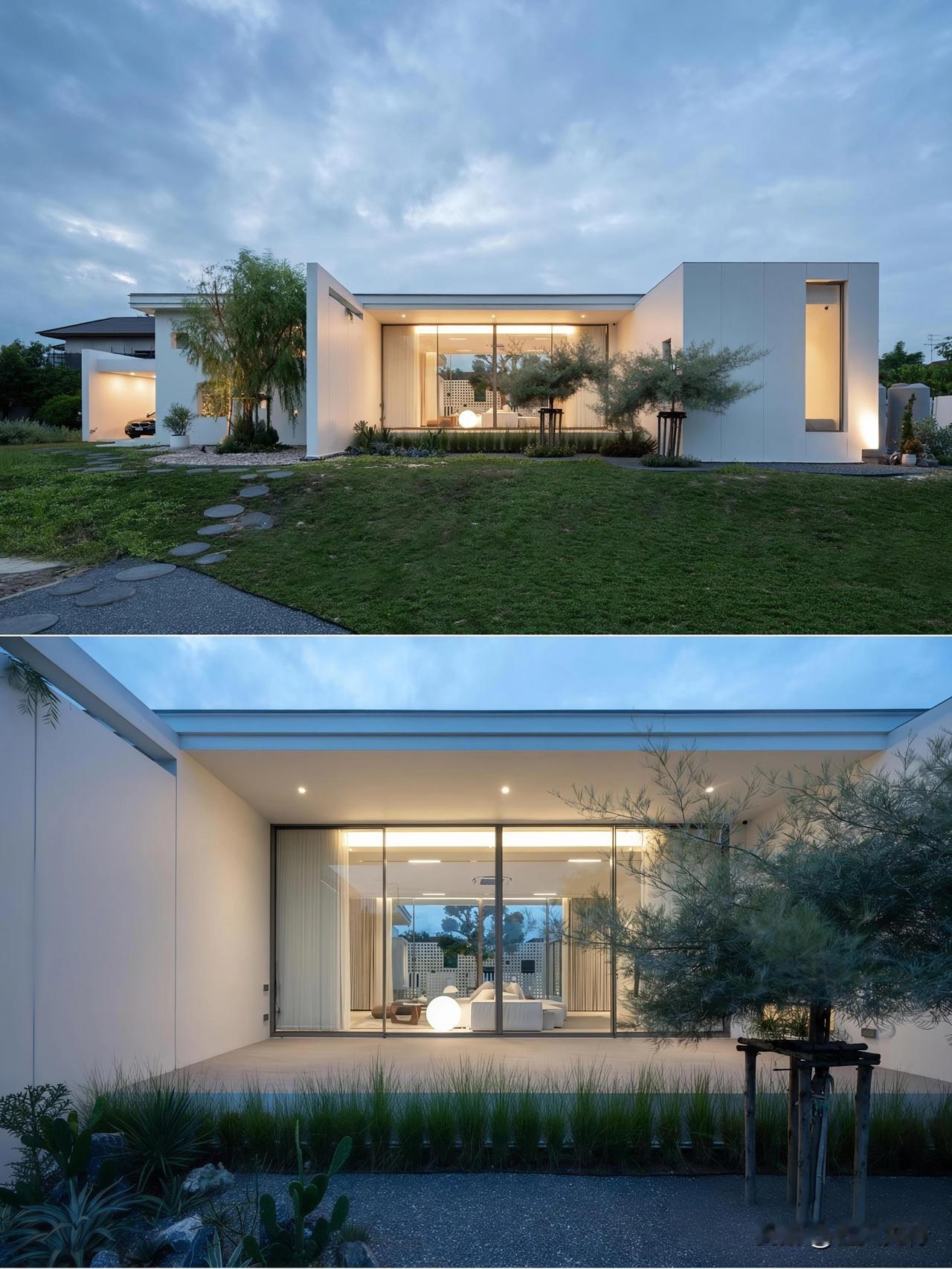 一层现代风格别墅简直是理想之居！在大城市打拼累了，回农村建这么一栋，简直不要太惬