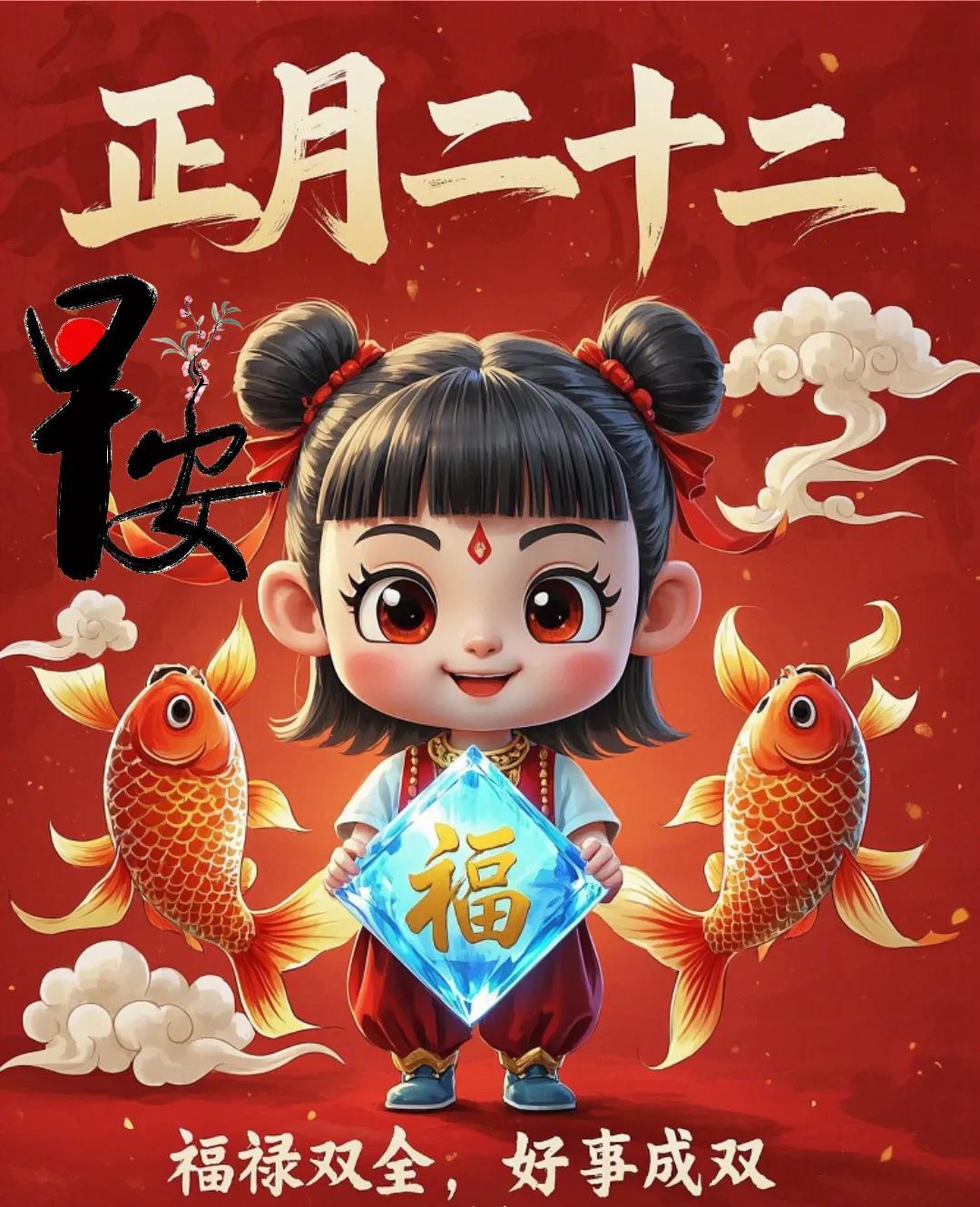 正月二十二，哪吒祝您福碌双全，