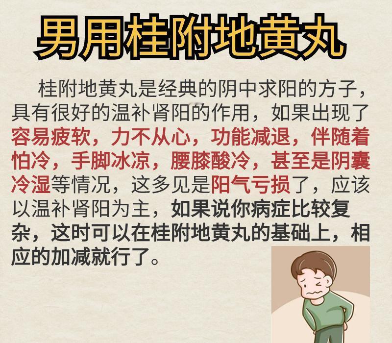 人过中年，男用桂附地黄丸，壮雄风，女用八珍丸，养容颜、缓衰老。
人过中年，肝肾就