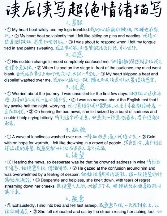 英语读后续写情感描写素材！写出高分作文！