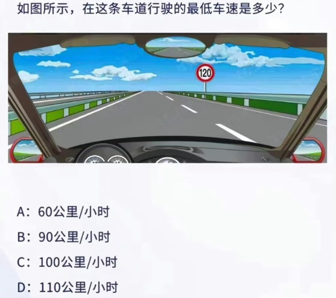 这道题好多人都错咯，根据规定：高速公路最高车速不得超过120公里/小时，同方向有