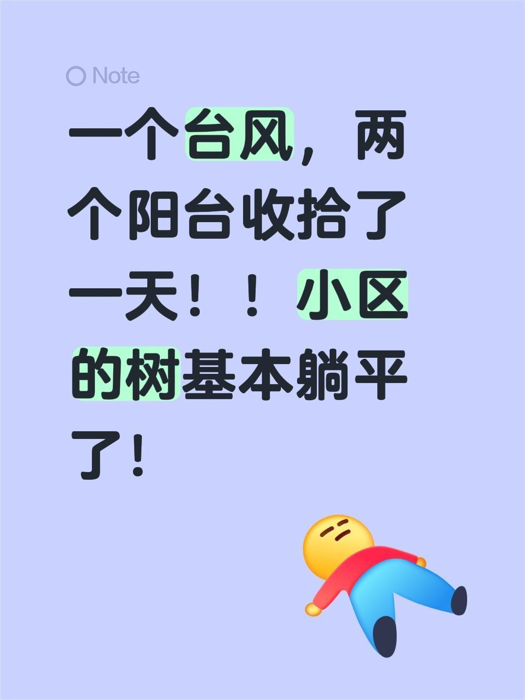 忙了一天，终于收拾完了！一个台风，两个阳台收拾了一天！！小区的树基本躺平了！