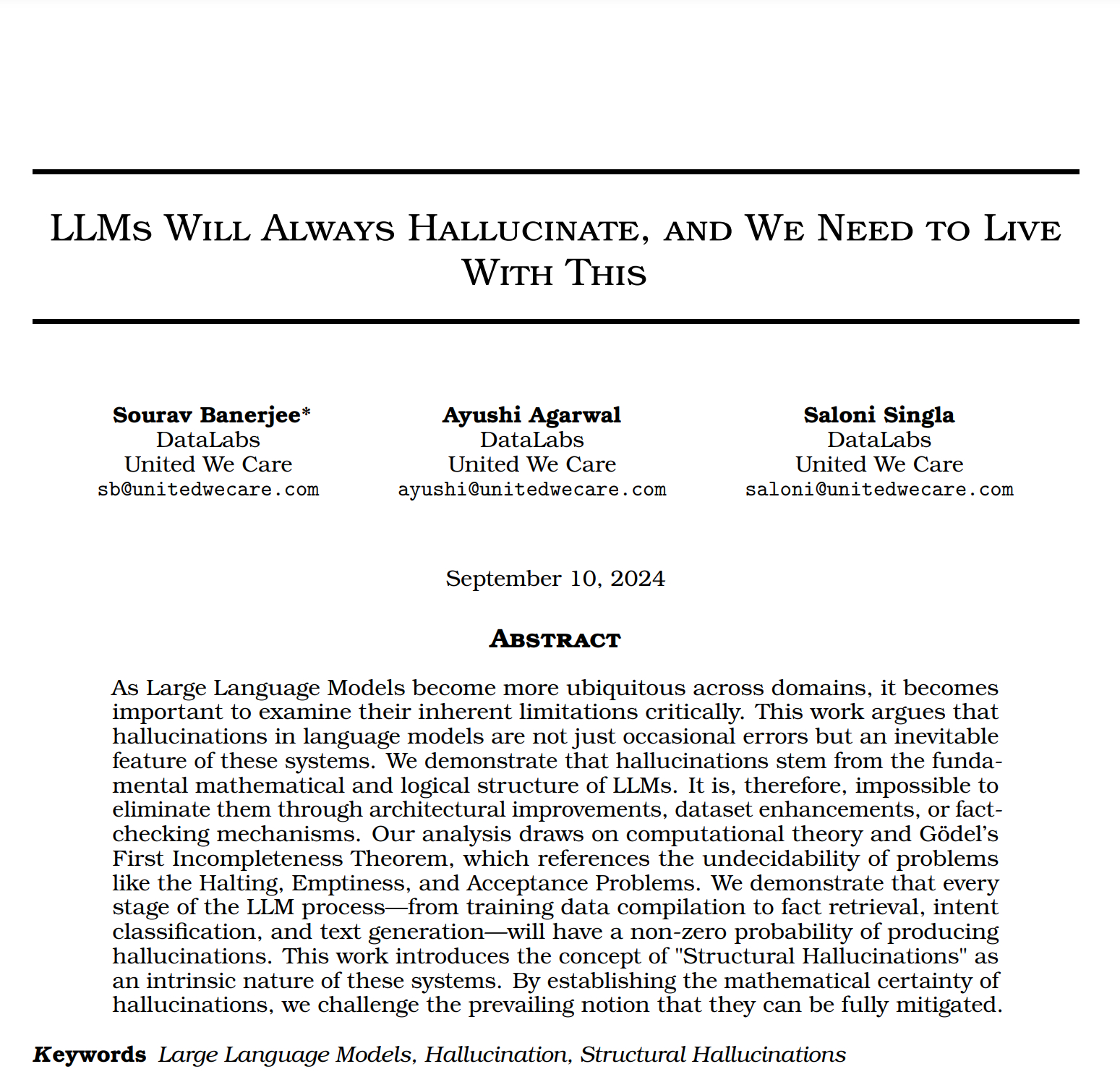 大模型的幻觉问题一直没法得到很好的解决。这篇论文L：arxiv.org/abs/