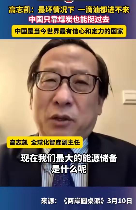 高志凯：最坏情况下，一滴油都进不来，中国只靠煤炭也能挺过去，“中国是当今世界最有