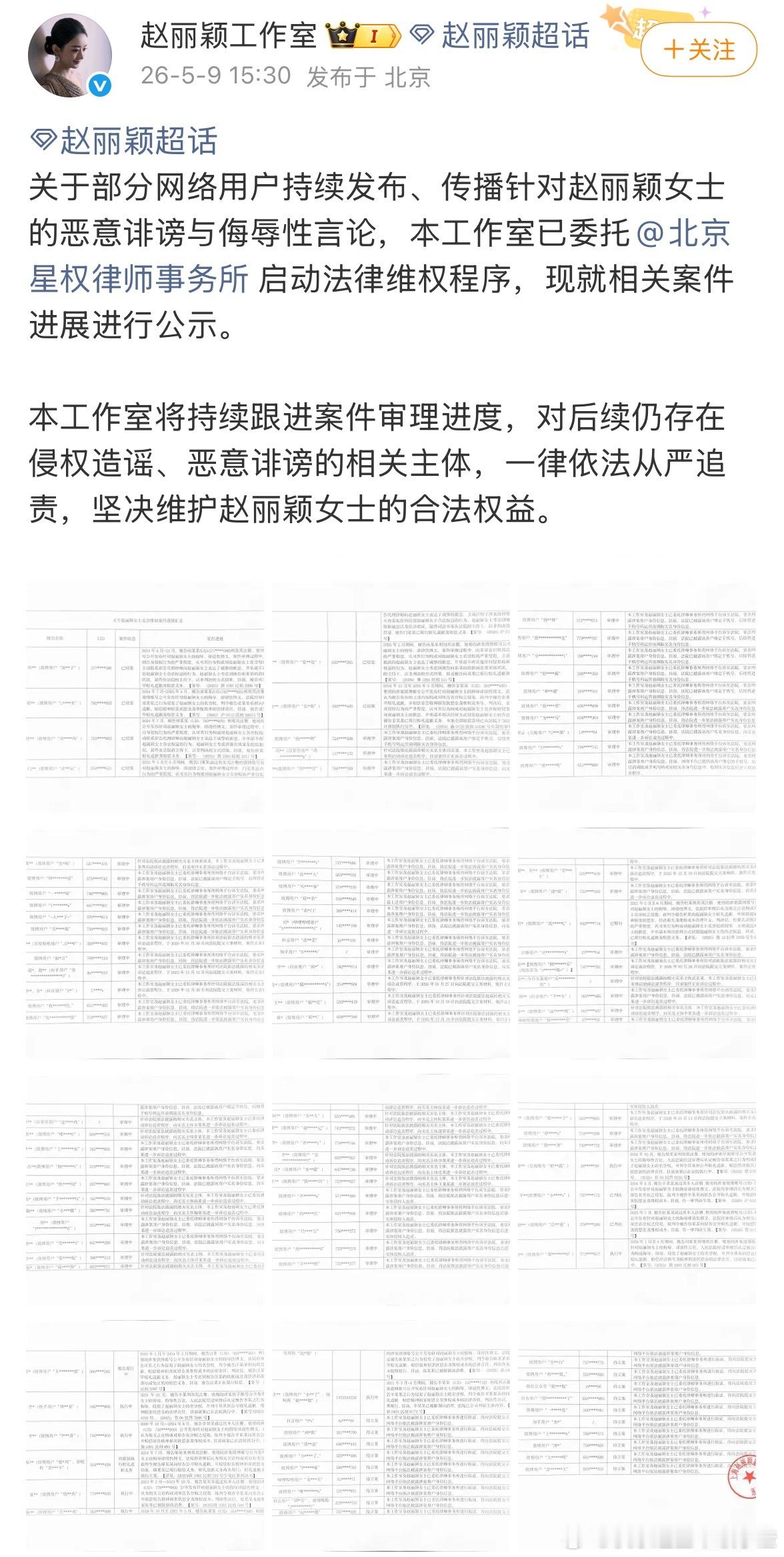 赵丽颖工作室公布十二宫格告黑名单 