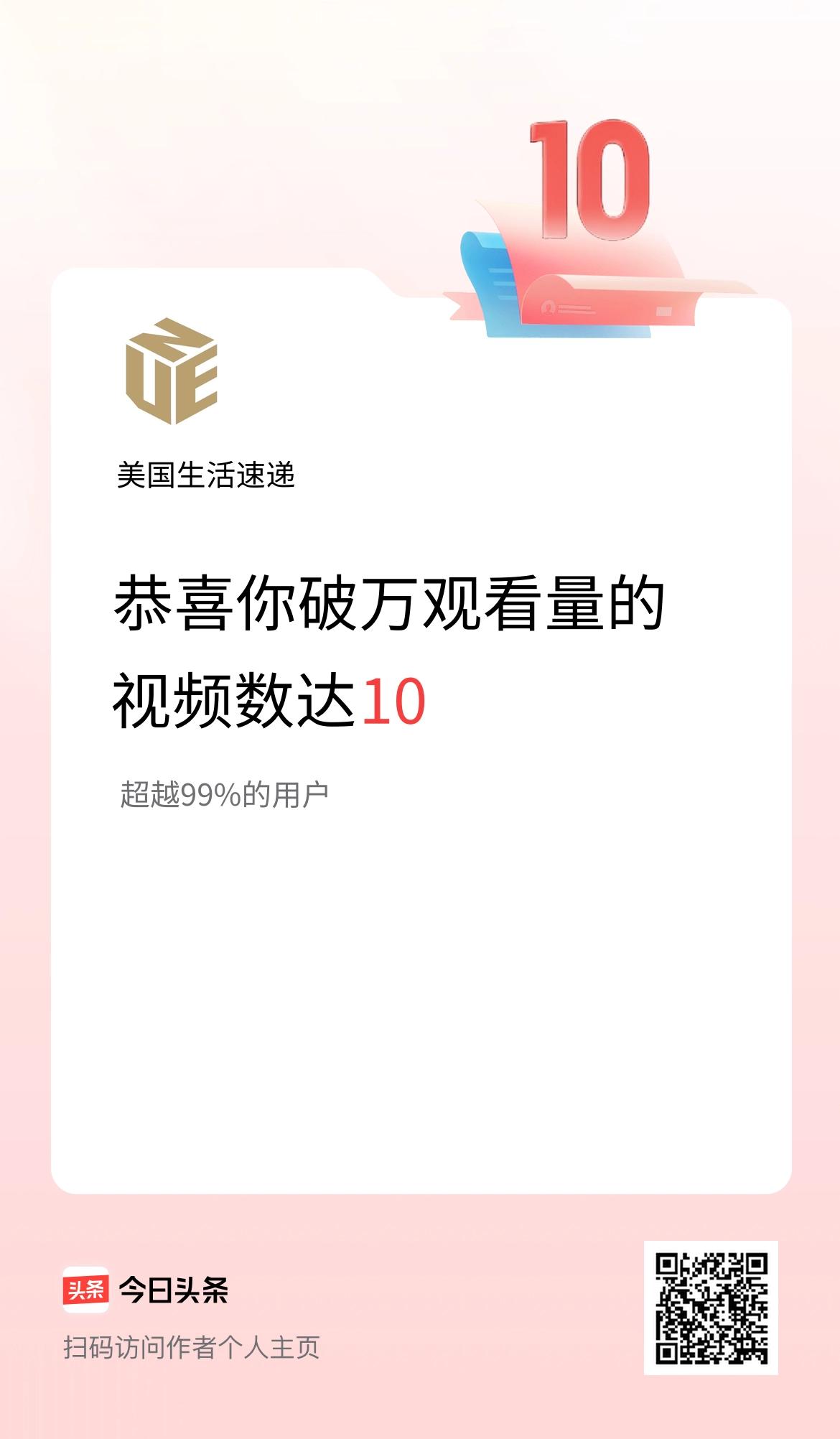 我在头条有10条视频播放量破万了！