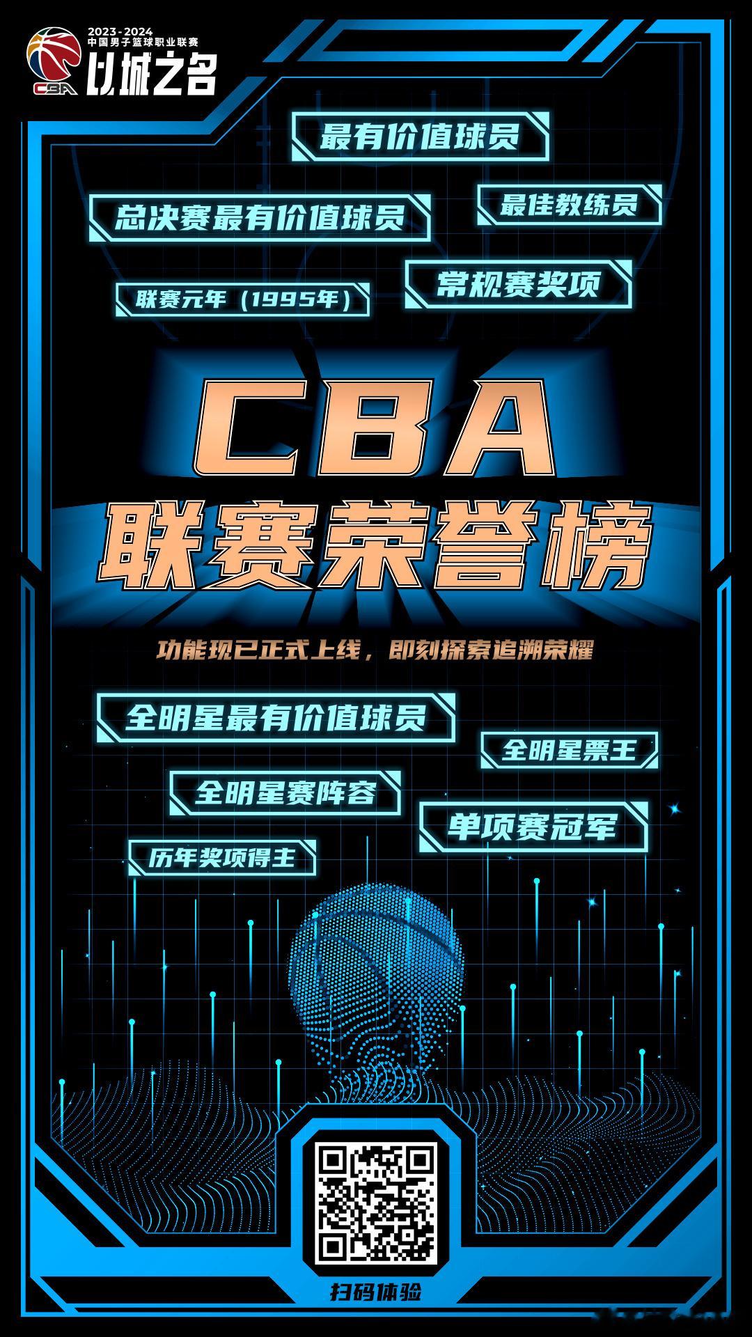 CBA官网今天上线了“CBA联赛荣誉榜”，能查阅CBA历年的各类奖项得主和全明星