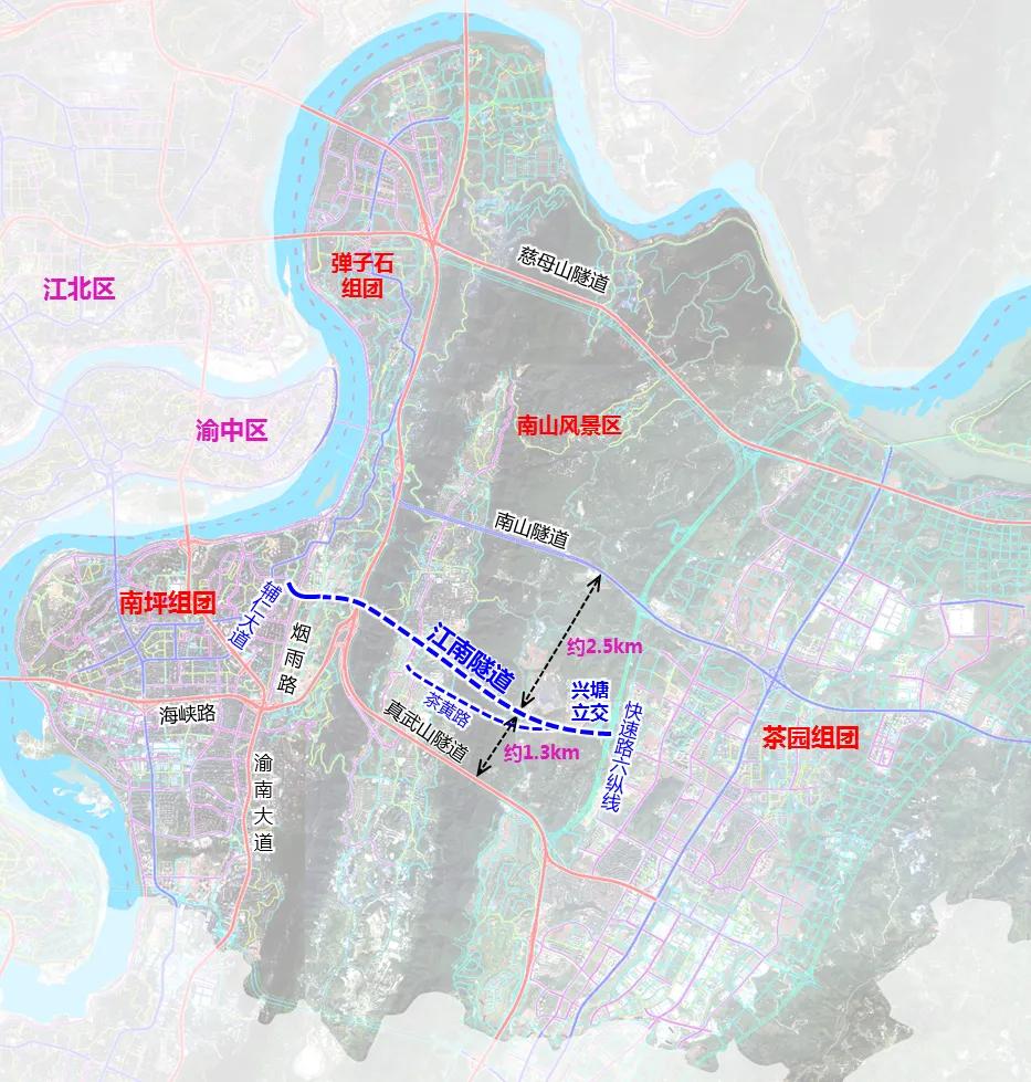 南岸「江南隧道」工程于昨日实现双洞贯通。江南隧道主线全长5.55公里，其中隧道段