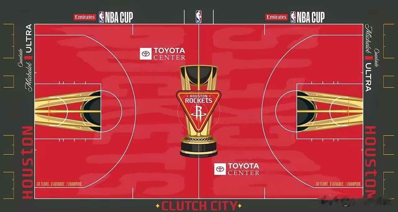 NBA杯赛火箭主场地板图案，看着真不错[比心]