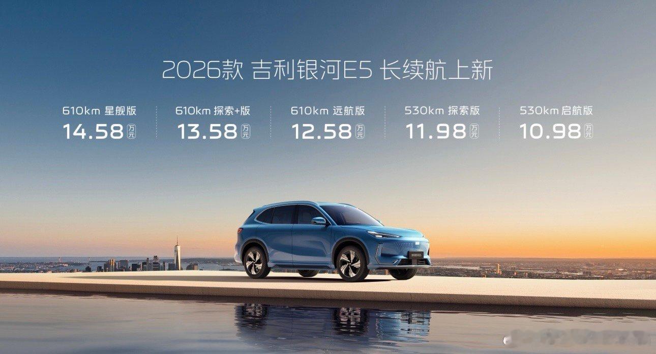 吉利银河E5上市，售价10.98~14.58万元，主打一个加量不加价！[doge