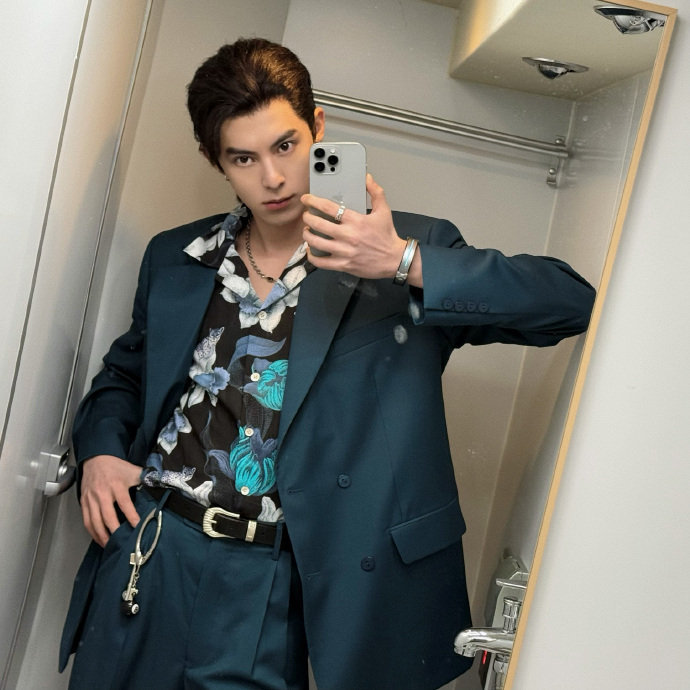 王鹤棣花里胡哨的对镜自拍王鹤棣紫发挑染 王鹤棣紫发挑染，王鹤棣花里胡哨的对镜自拍