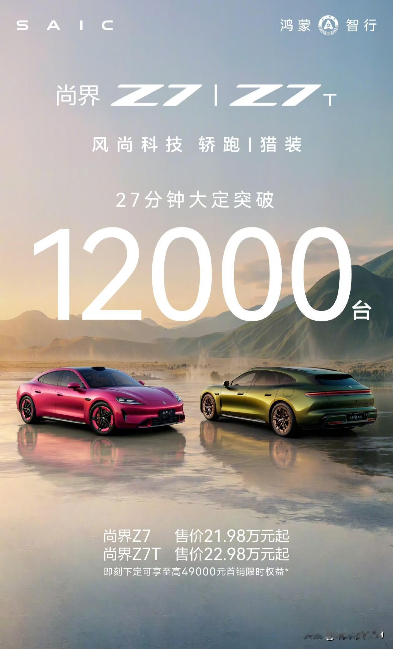 27分钟1.2万台！华为上汽联手打造的“尚界”新车火了，猎装轿跑21.98万起