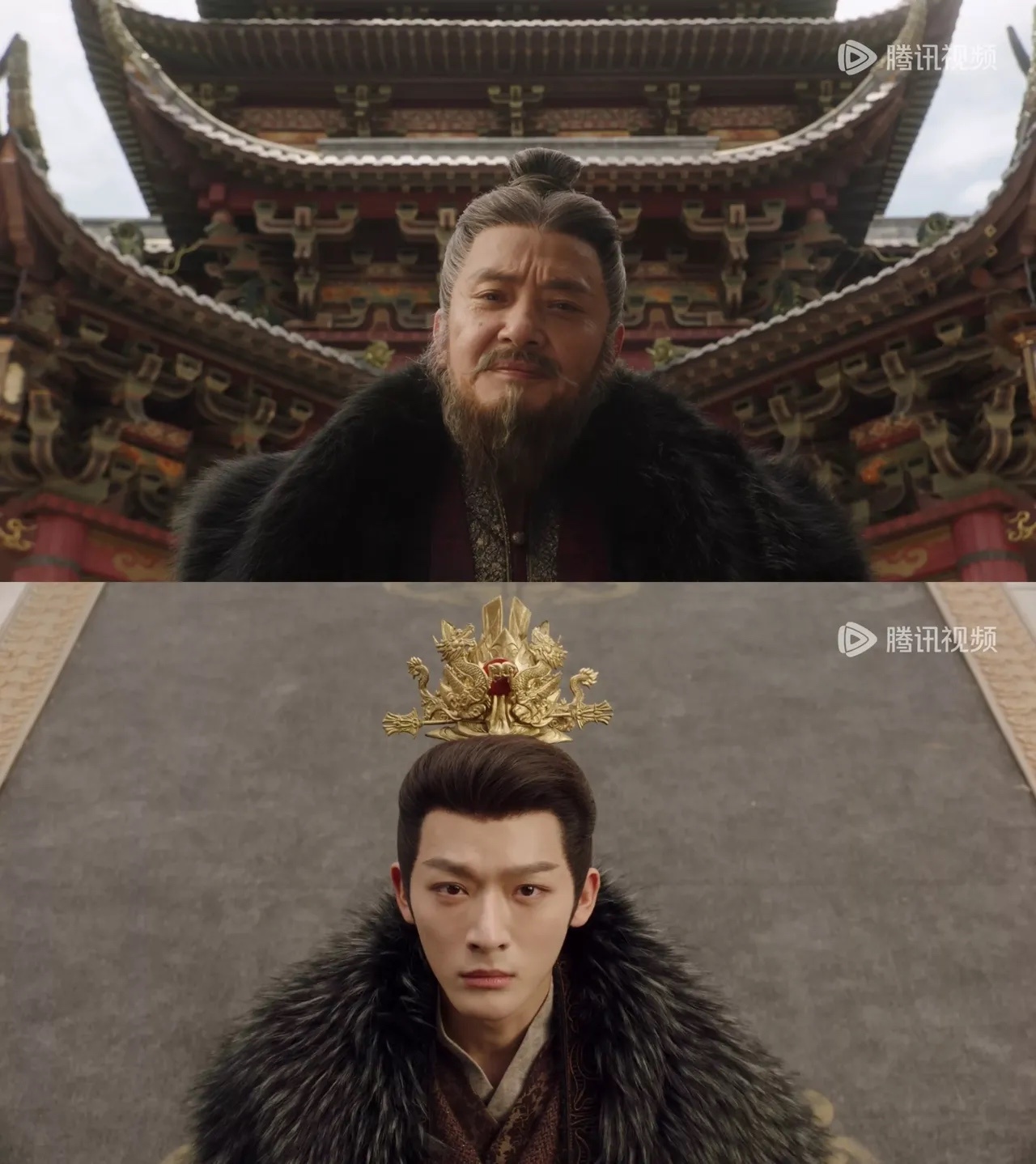 玱玹登基一这段的镜头语言，简直是神来之笔。图一：老西炎王俯视，肩上背的是江山社稷