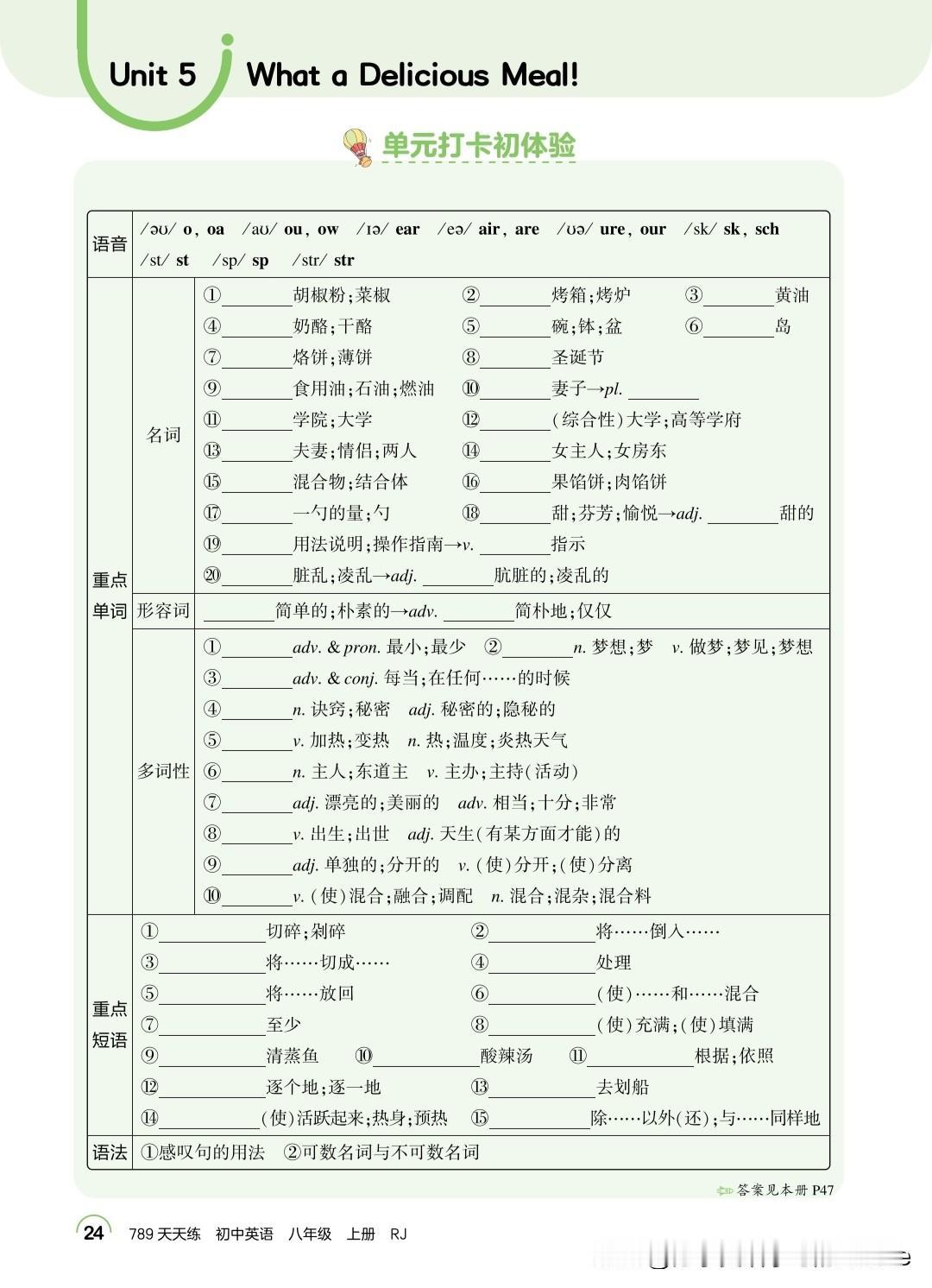人教版八年级上册英语Unit 5 《What a Delicious Meal!