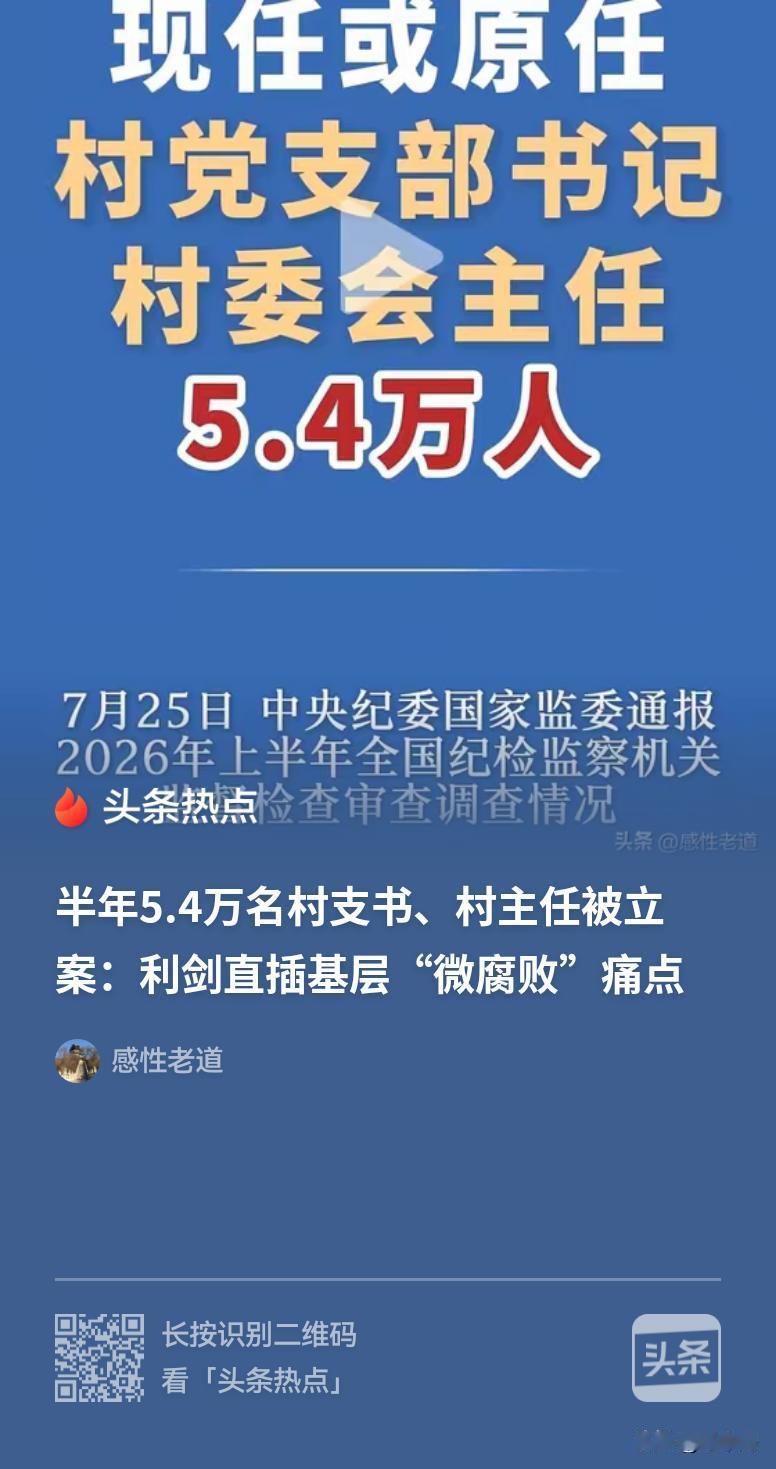 半年5.4万名村支书、村主任被立案：利剑直插基层“微腐败”痛点！必须彻底铲除乡村