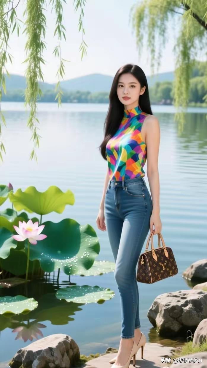 水仙子·湖畔遇佳人
春光潋滟映平湖，
俏立佳人倩影孤，
水天一色娇姿露。
心湖静