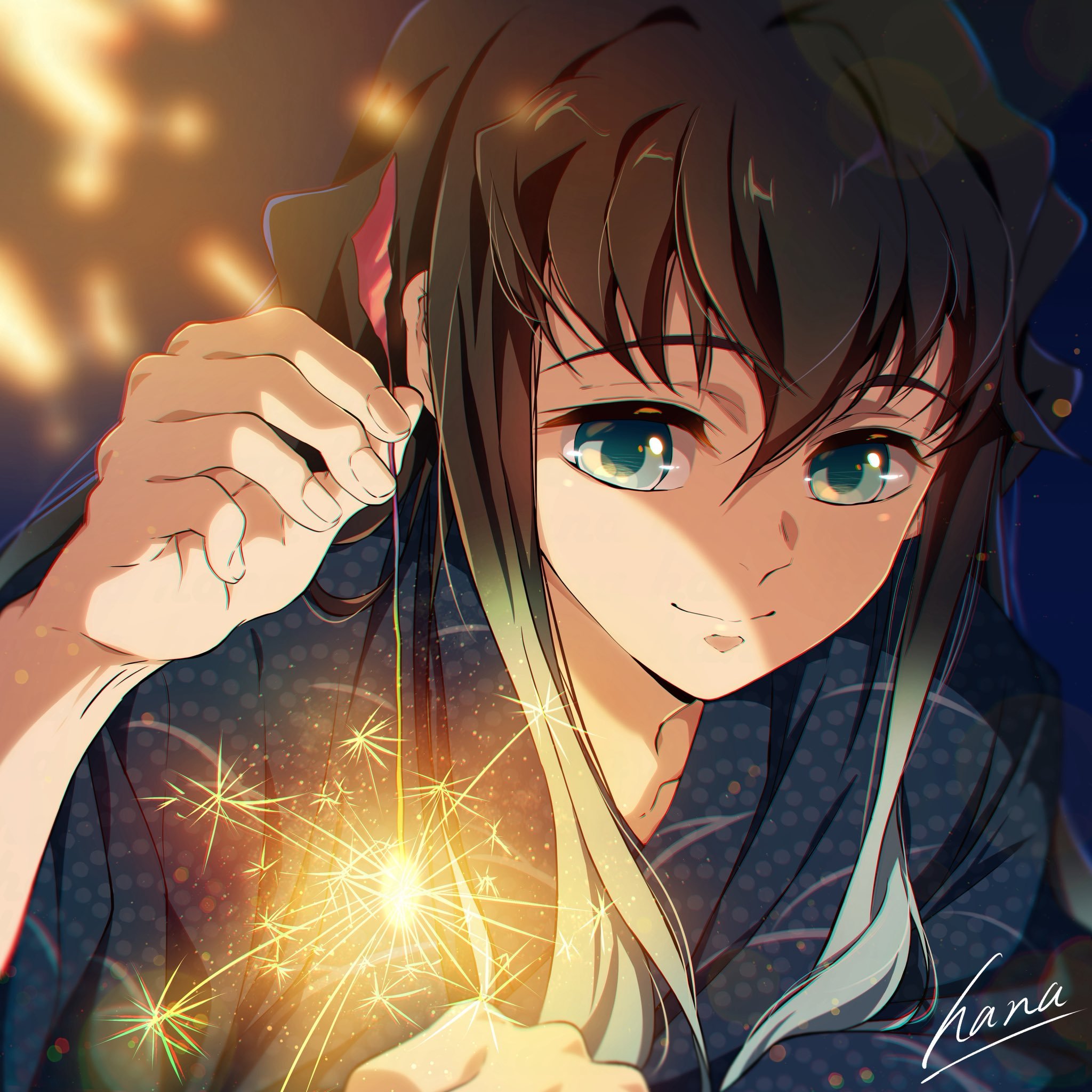 鬼灭之刃时透无一郎 玩仙女棒的时透无一郎太可爱了.[哇]绘：hana_ni_na