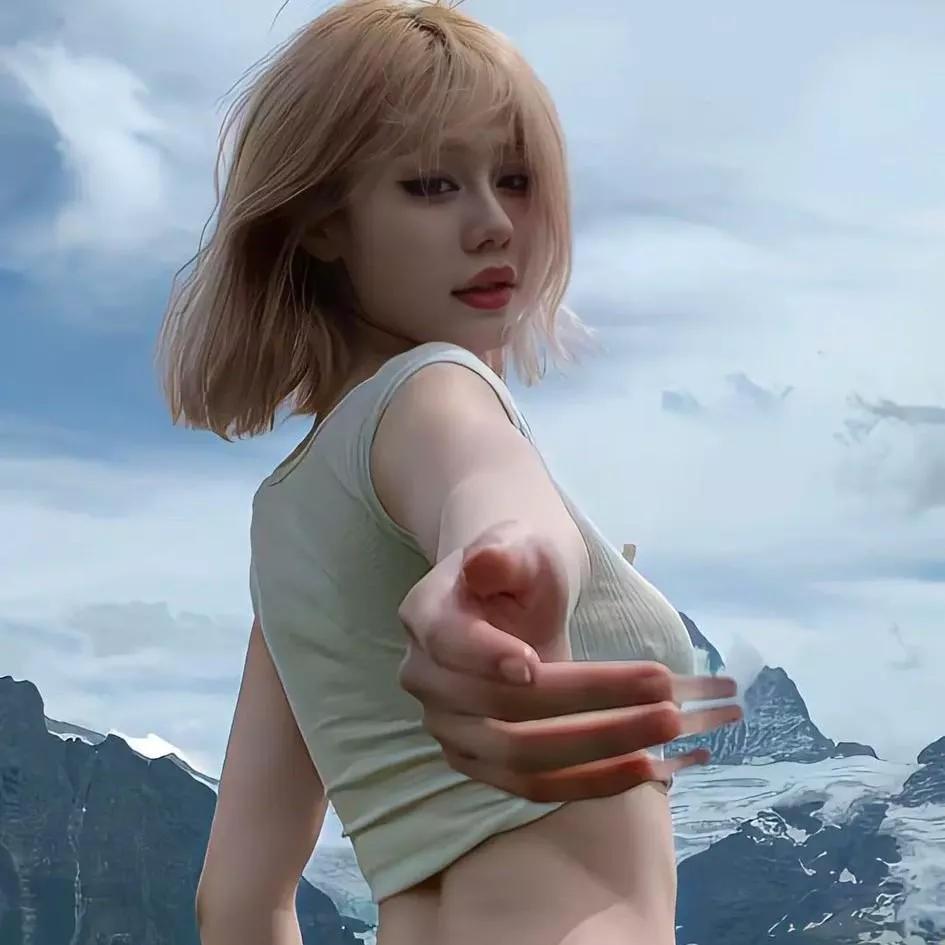 少女在雪山之巅，伸出手邀你同行。雪中少女照 雪山上的美少女 雪山下的女孩子 雪山