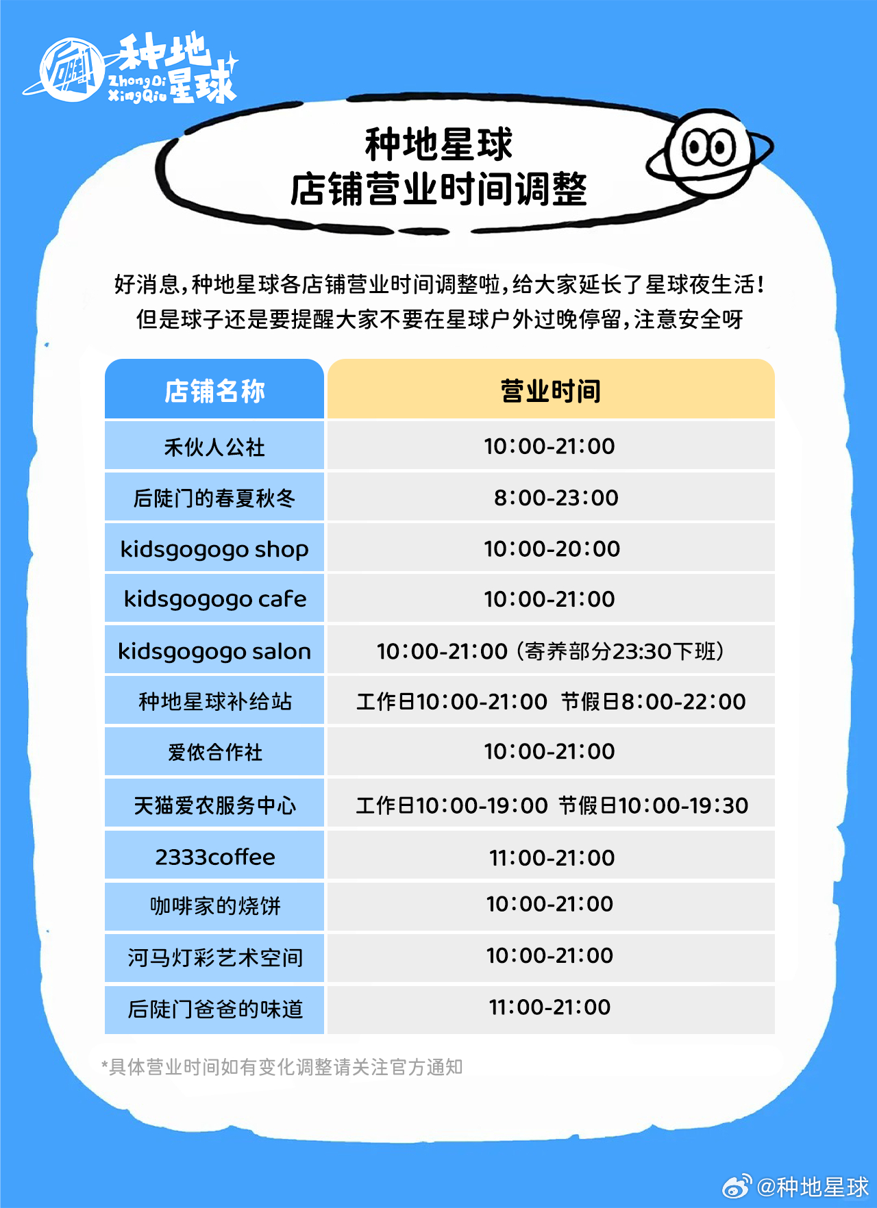 种地星球店铺营业时间调整🌙谁说球子没有夜生活这不就来了嘛请注意查收各店铺营业时