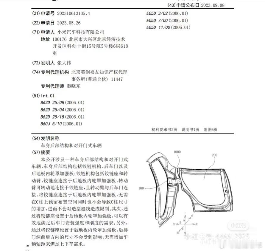 小米申请了对开门的一个专利[并不简单]难道yu7会用么？小米汽车蘑菇聊车 ​​​
