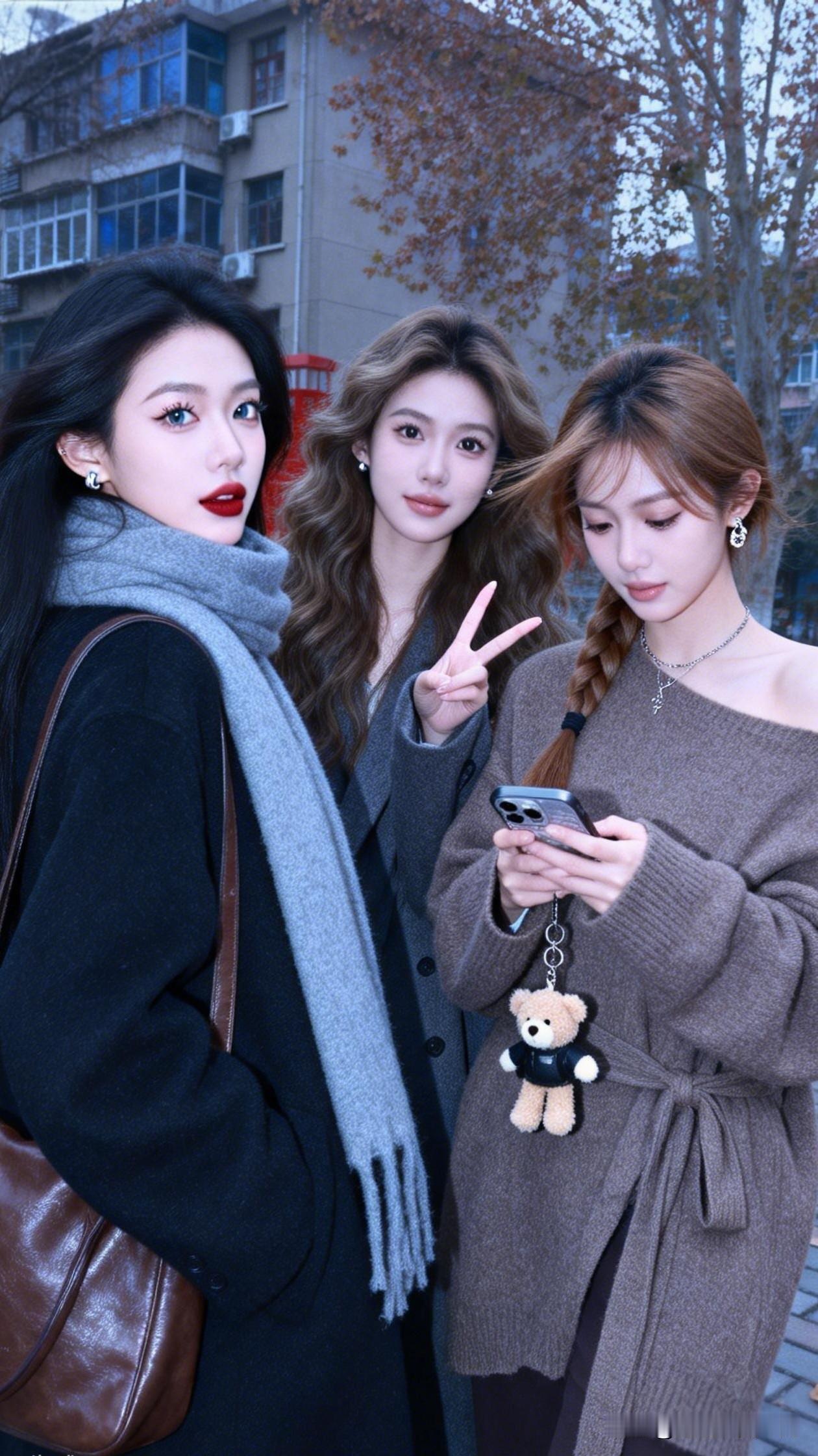 闺蜜街头自拍，冬日暖阳下的时尚穿搭。为什么漂亮的女孩也不好找男朋友