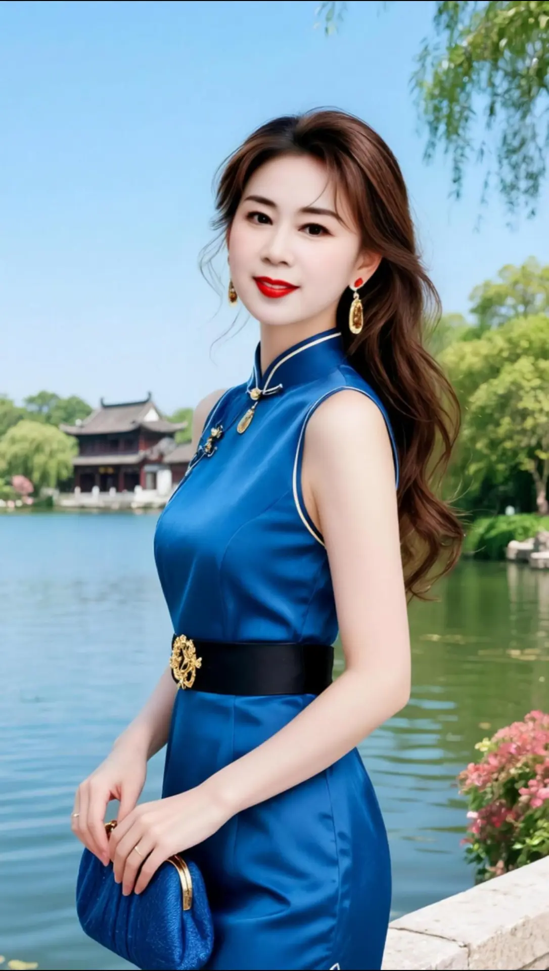 AI湖畔旗袍照 随变ai随便玩