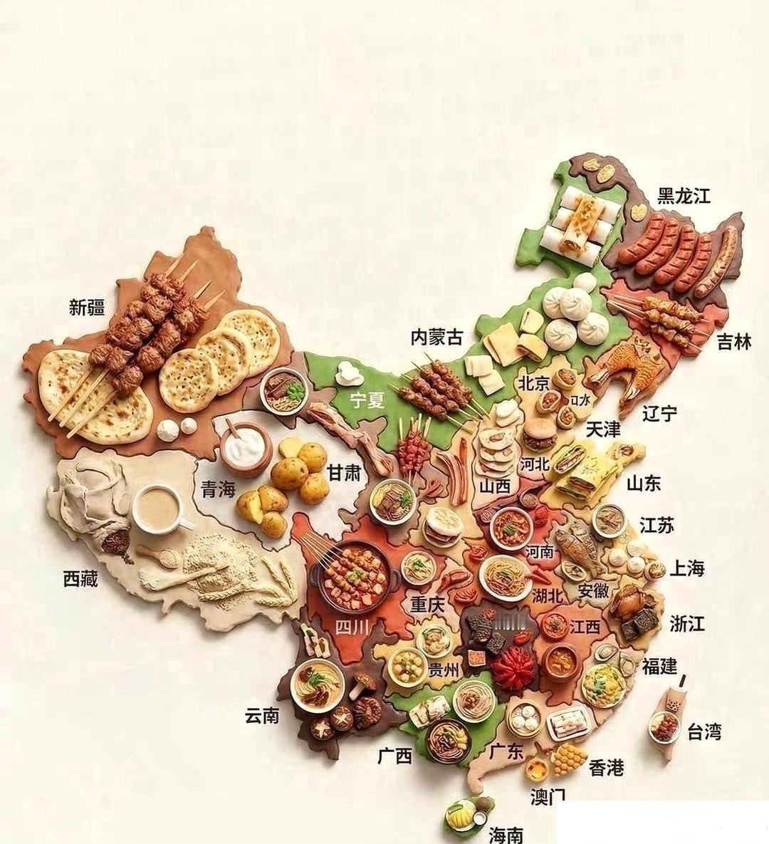 这地图太绝了，一眼就能看懂大中国各地美食！