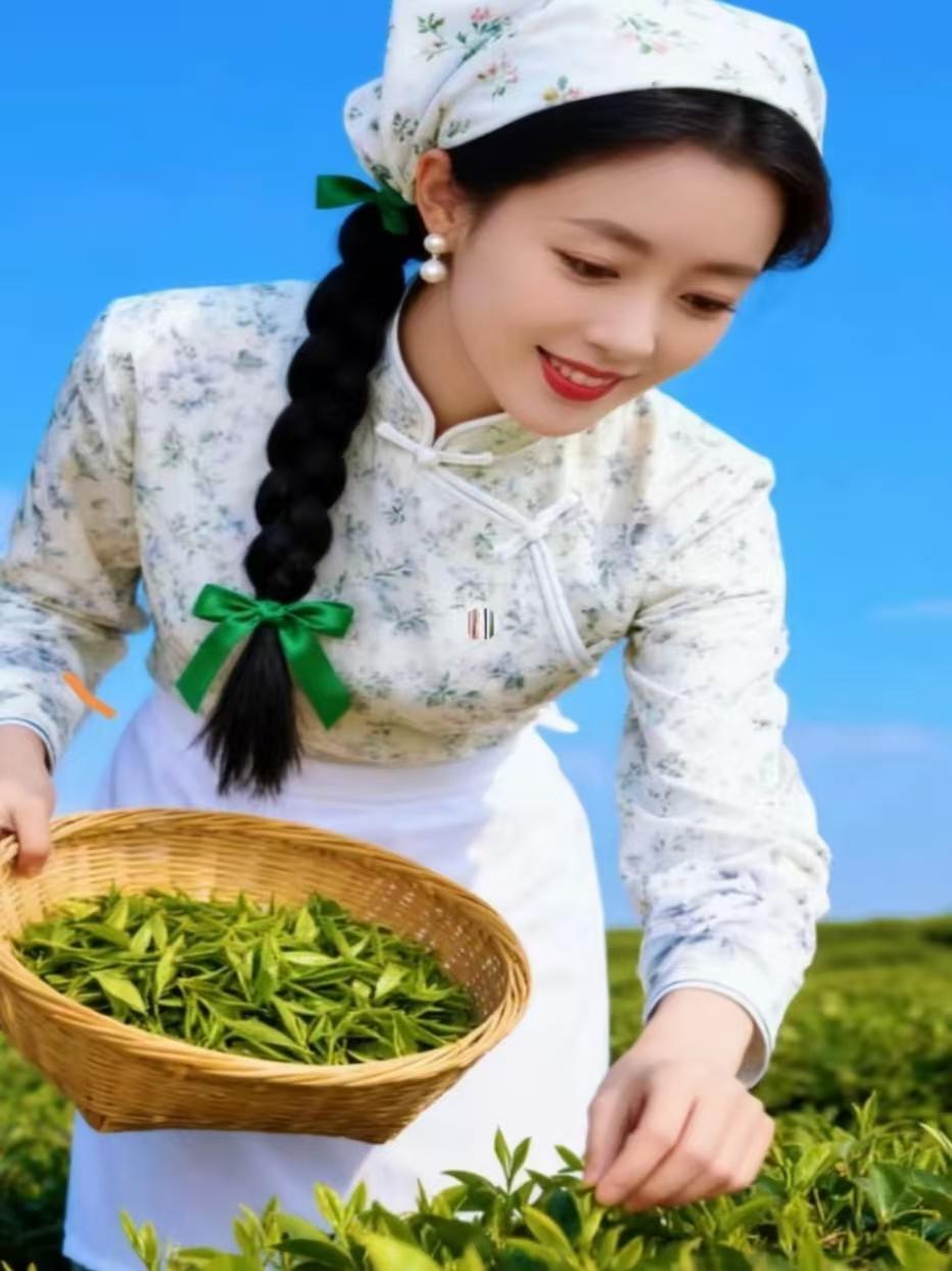 塞鸿秋·采春茶
天蓝蓝染得竹篮透，
山青青滴入芽尖秀。
露珠儿滚碎春风皱，
指尖