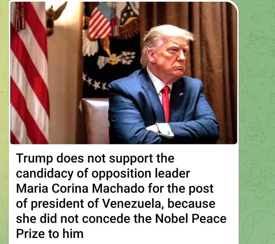 特朗普不支持反对派领袖玛丽亚·科里娜·马查多竞选委内瑞拉总统，因为她未将诺贝尔和