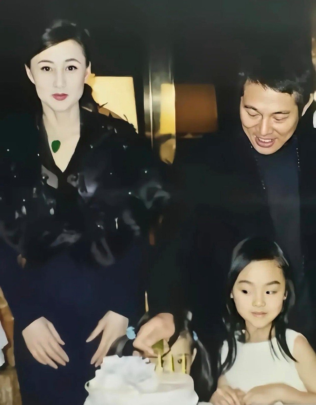 这张照片利智与李连杰当年为女儿庆祝生日时的情景，利智确实漂亮有气质，但是有一点，