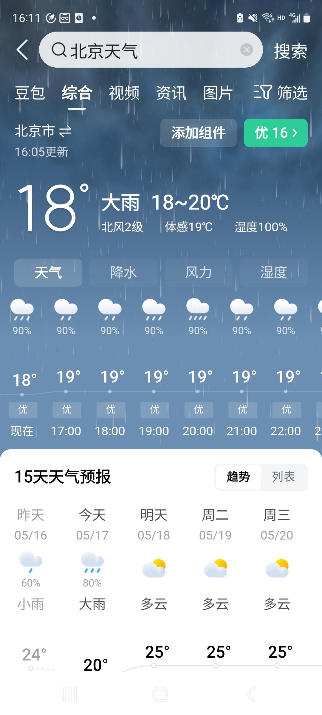 北京继昨晚下雨后今天一直下雨，浪费了一个空气一级优，没有蓝天白云，还只能宅家里。