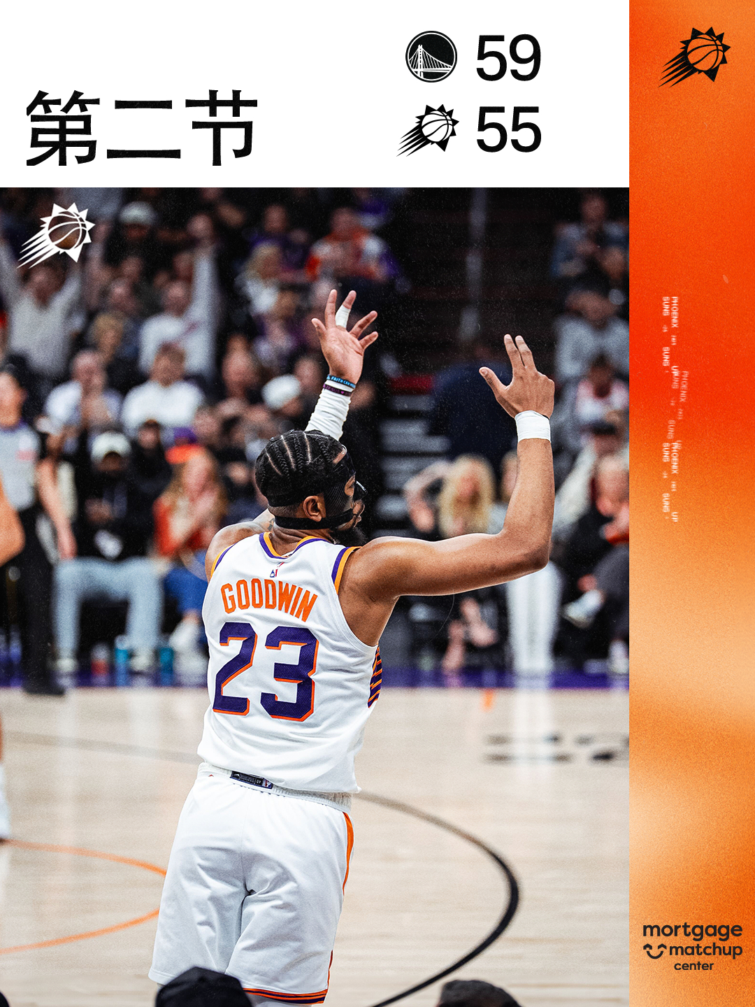 【半场结束】勇士59 - 55太阳菲尼克斯太阳 | 旭日东升 | 勇士vs太阳