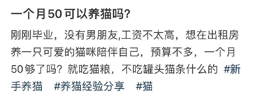 一个月50可以养猫吗？ ​​​