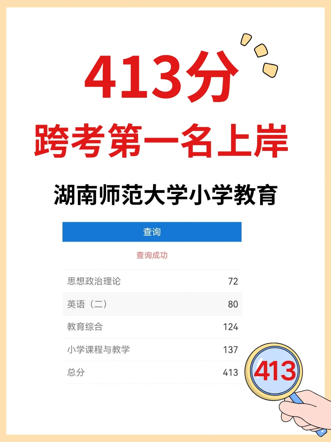 😱管理类跨考小学教育413分第1️⃣名上岸
