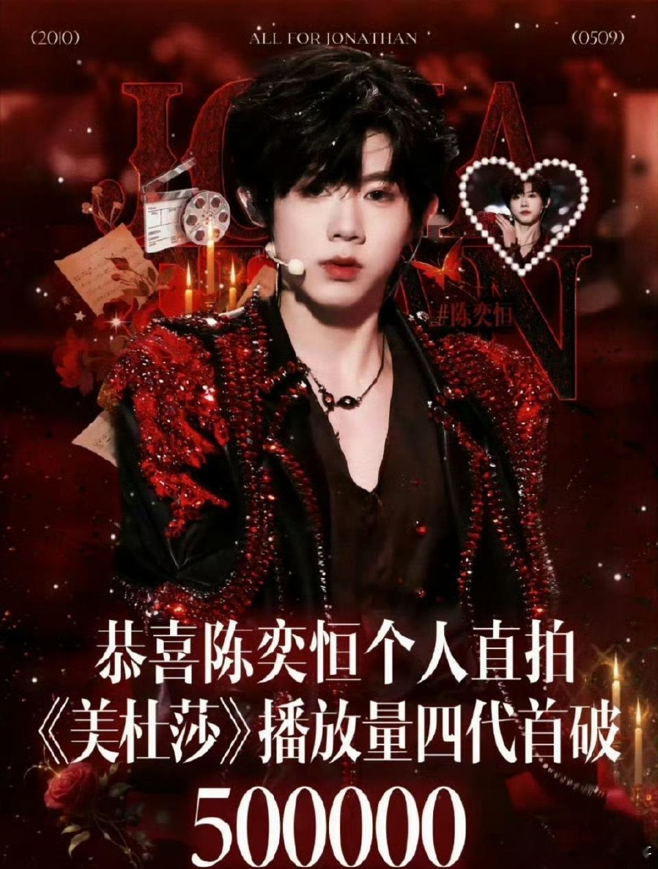 陈奕恒的个人直拍《美杜莎》播放量破500000，四代唯一一个首破 