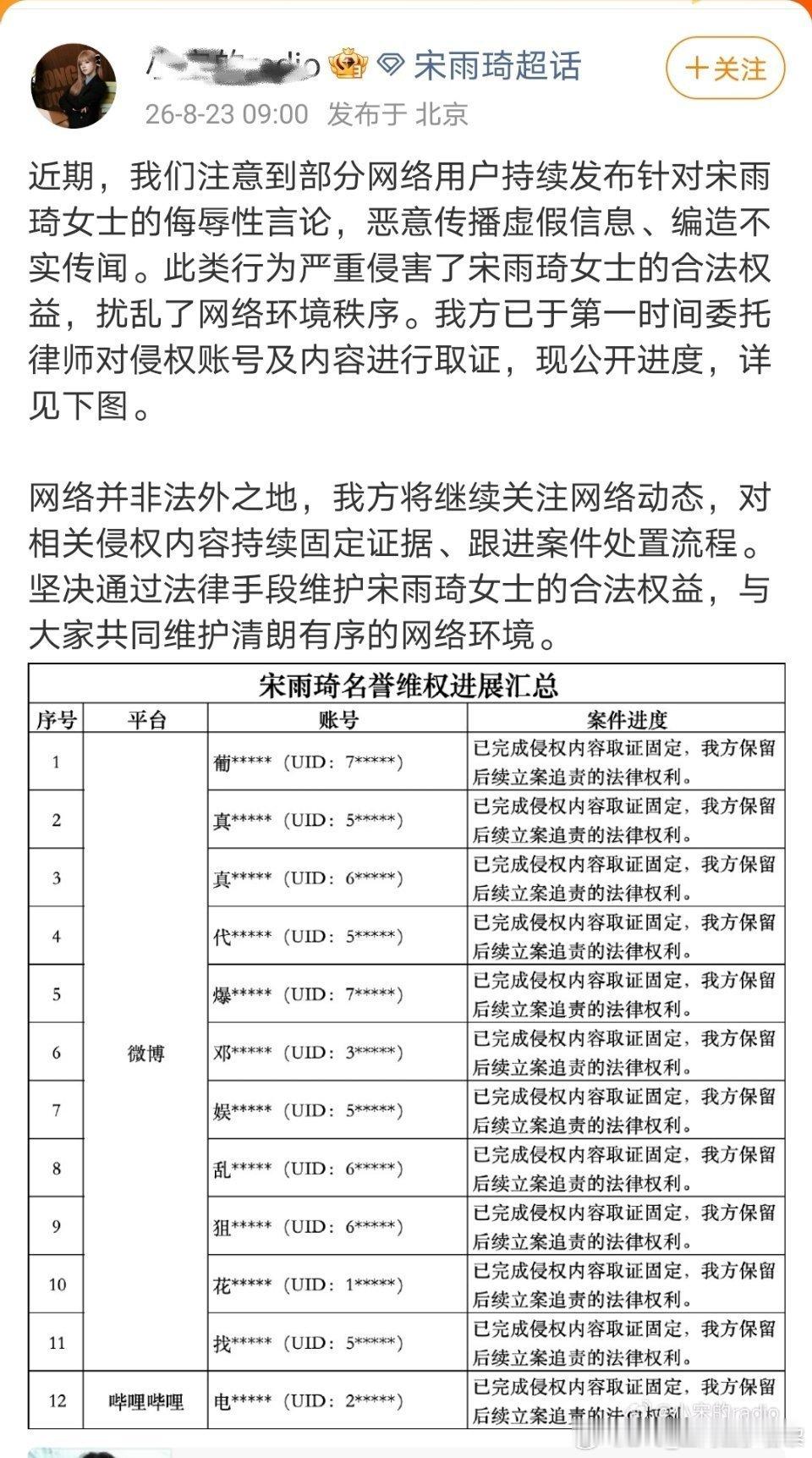 宋雨琦方起诉白鹿粉丝一个没认证的号发出来的，然后也没盖公章，这是不是粉丝自制表啊