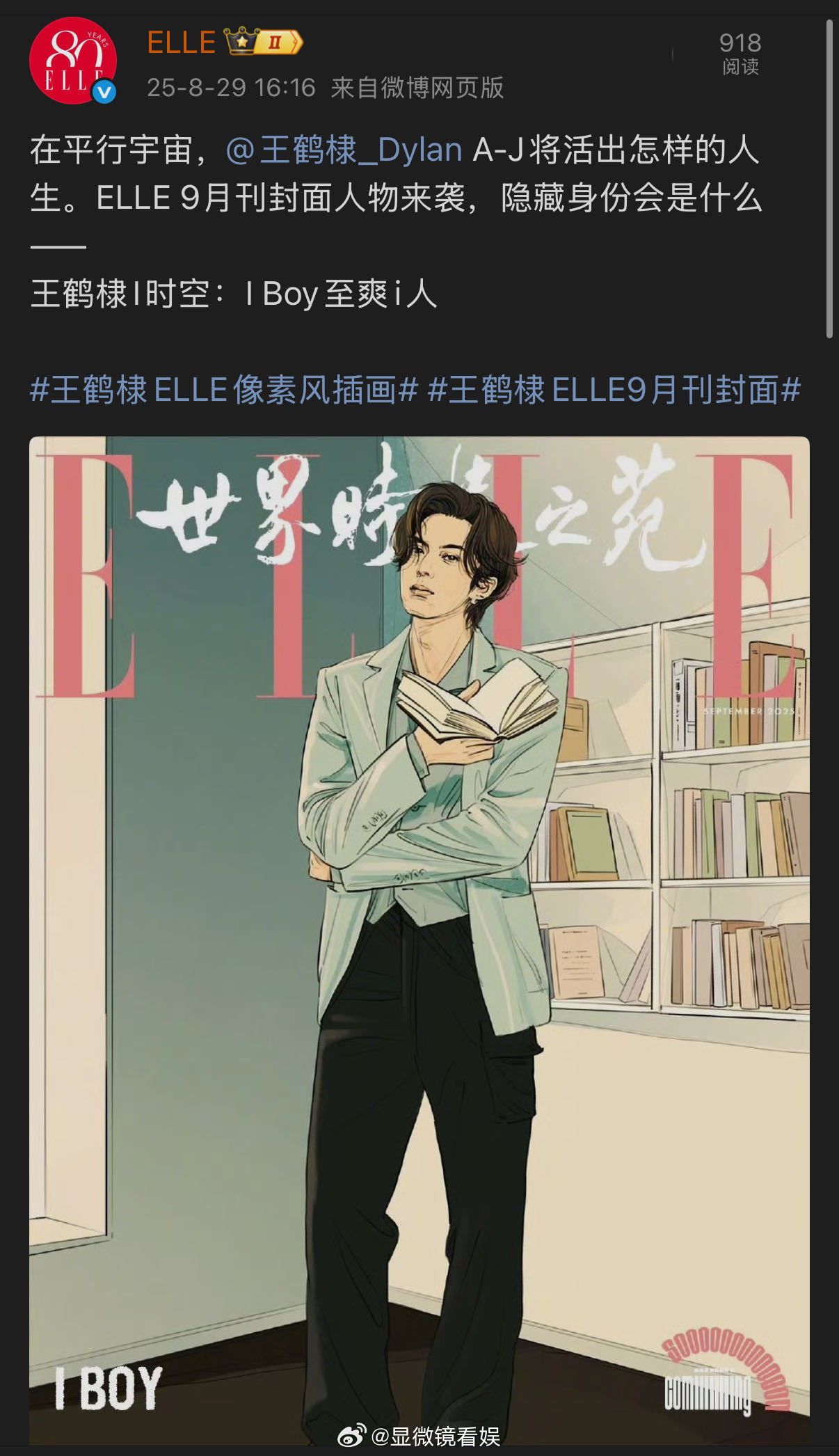 王鹤棣ELLE像素风插画 的时尚感从来不用刻意营造，这次的ELLE金九封面因像素