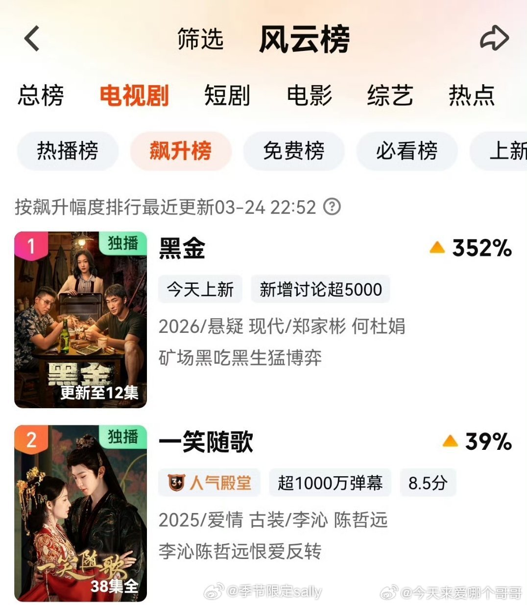 陈哲远《一笑随歌》飙升榜第二了 