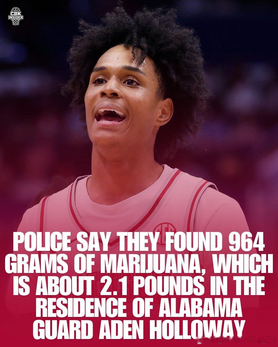 警方称，在阿拉巴马大学后卫艾登·霍洛威(Aden Holloway)的住所内查获