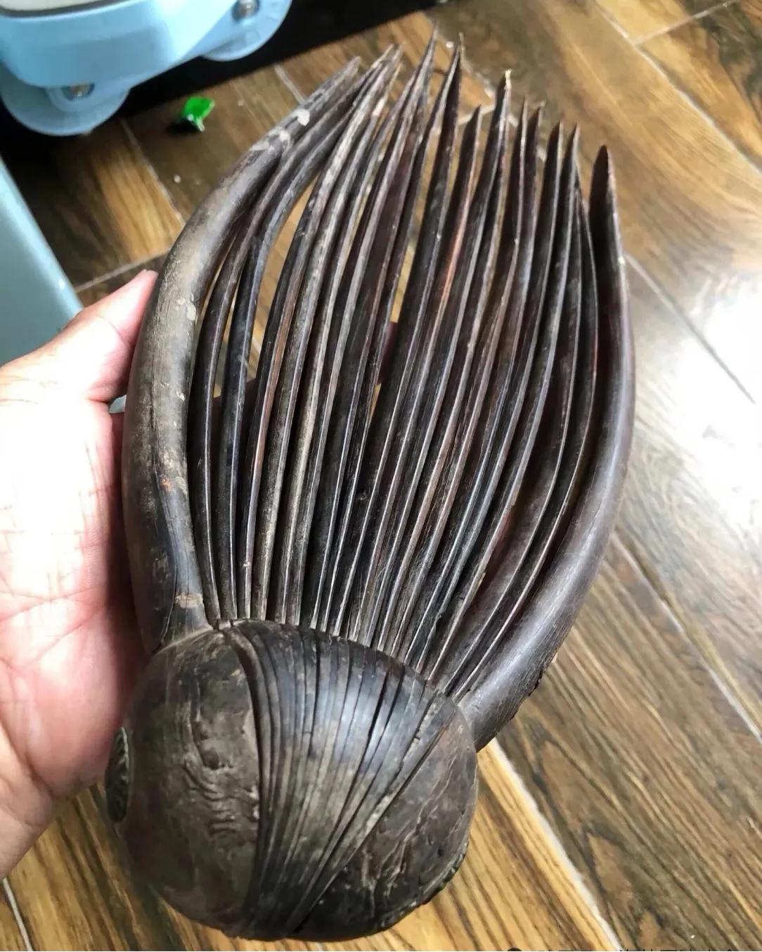 谁认识这个老物件？第一眼看着像大梳子，其实根本不是梳头用的。
整由椰子外壳制作，