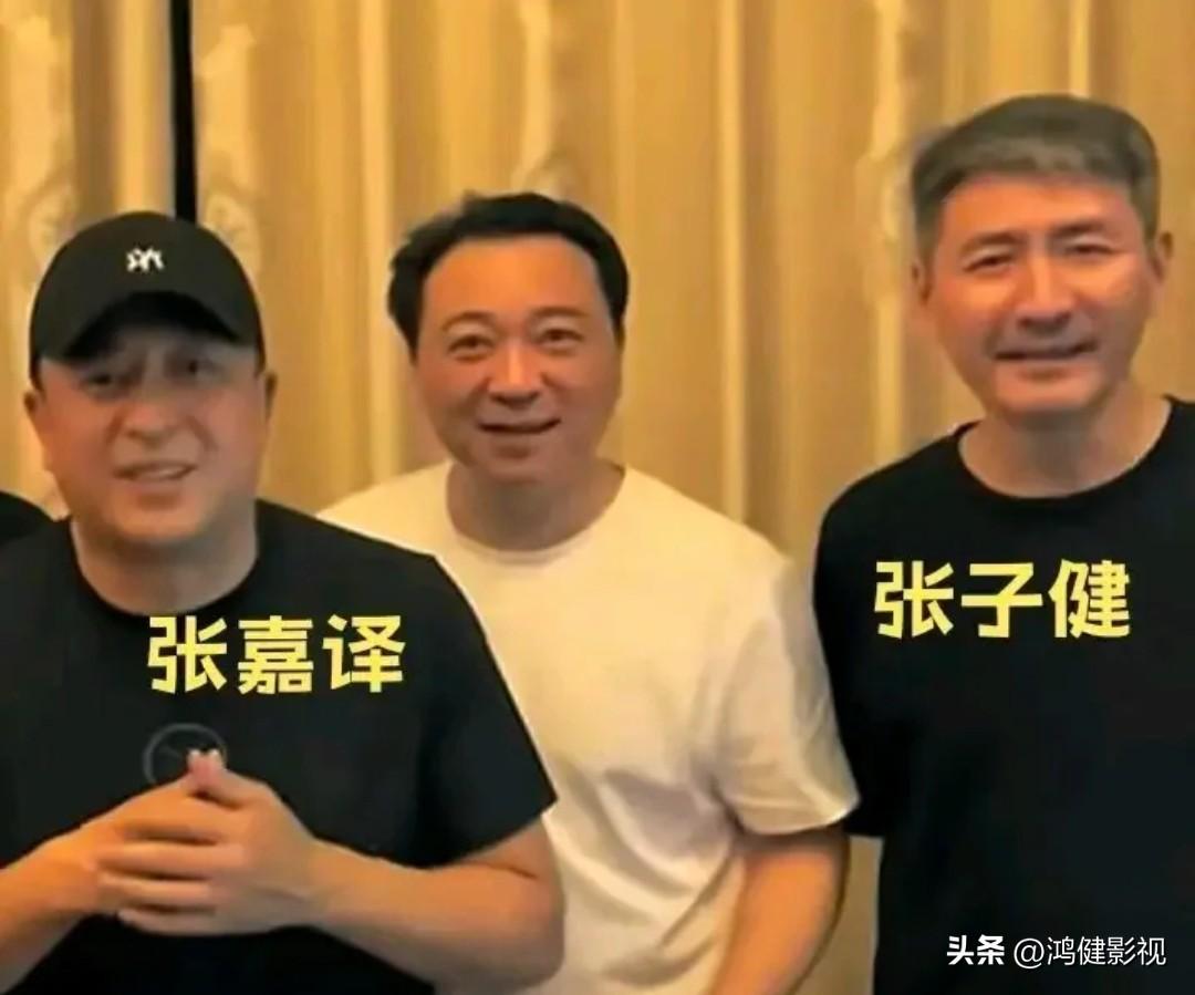 仔细看，左边的是气色盈和的张嘉译，右边是高大修伟，气宇不凡的张子健，而中间的男士