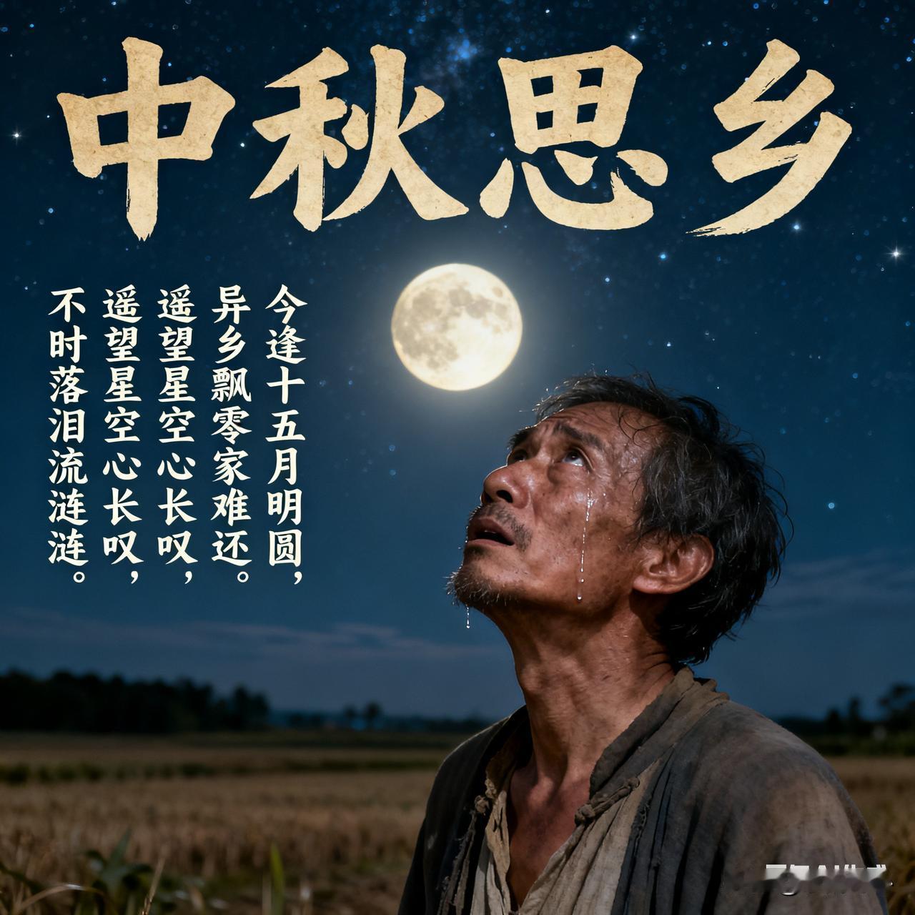《中秋思乡》乐韵诗心原创:今逢十五月明圆，异乡飘零家难还。遥望星空心长叹，不时落