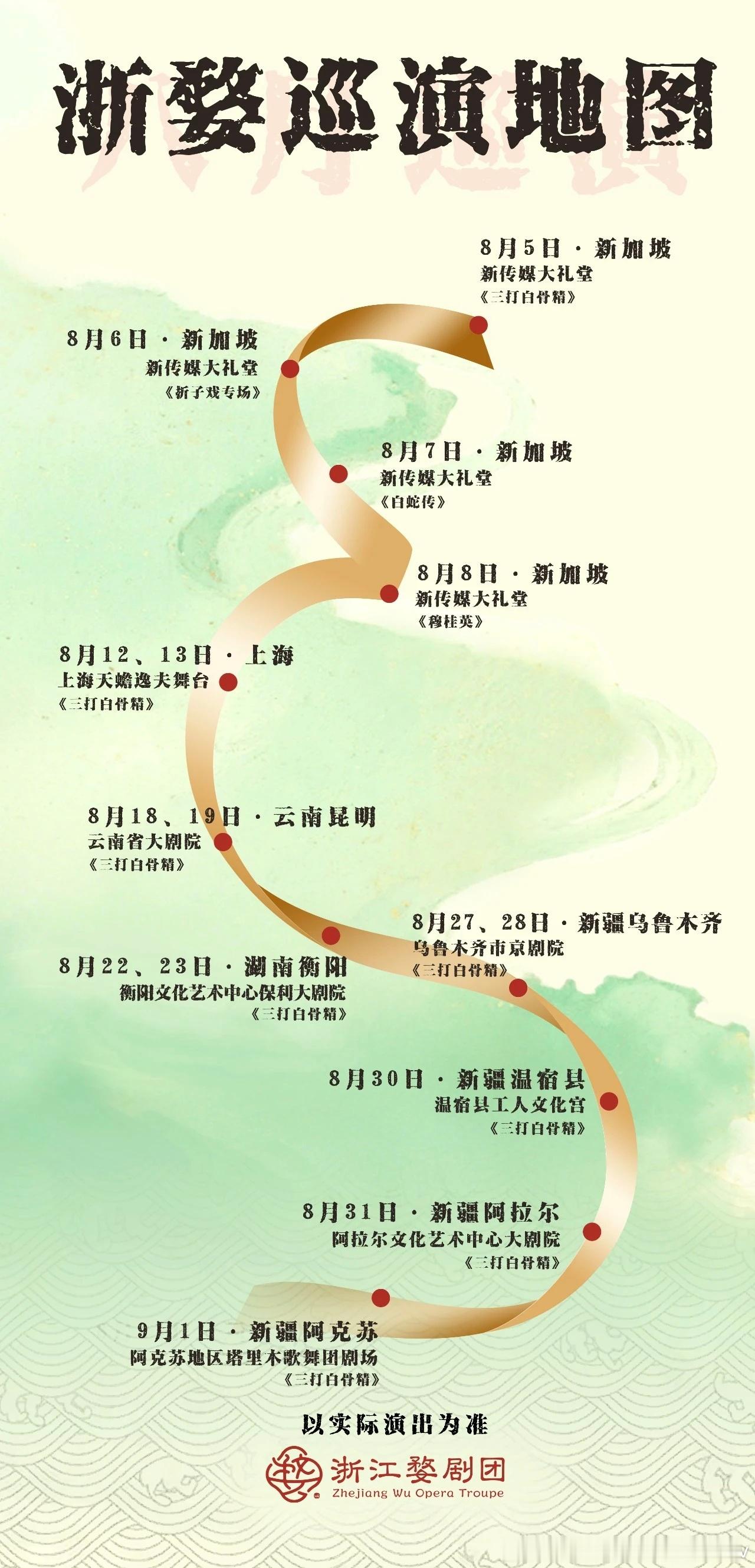 浙婺巡演地图婺韵悠扬，跨越山海！浙江婺剧团8月巡演启程啦～从新加坡到上海，再到云