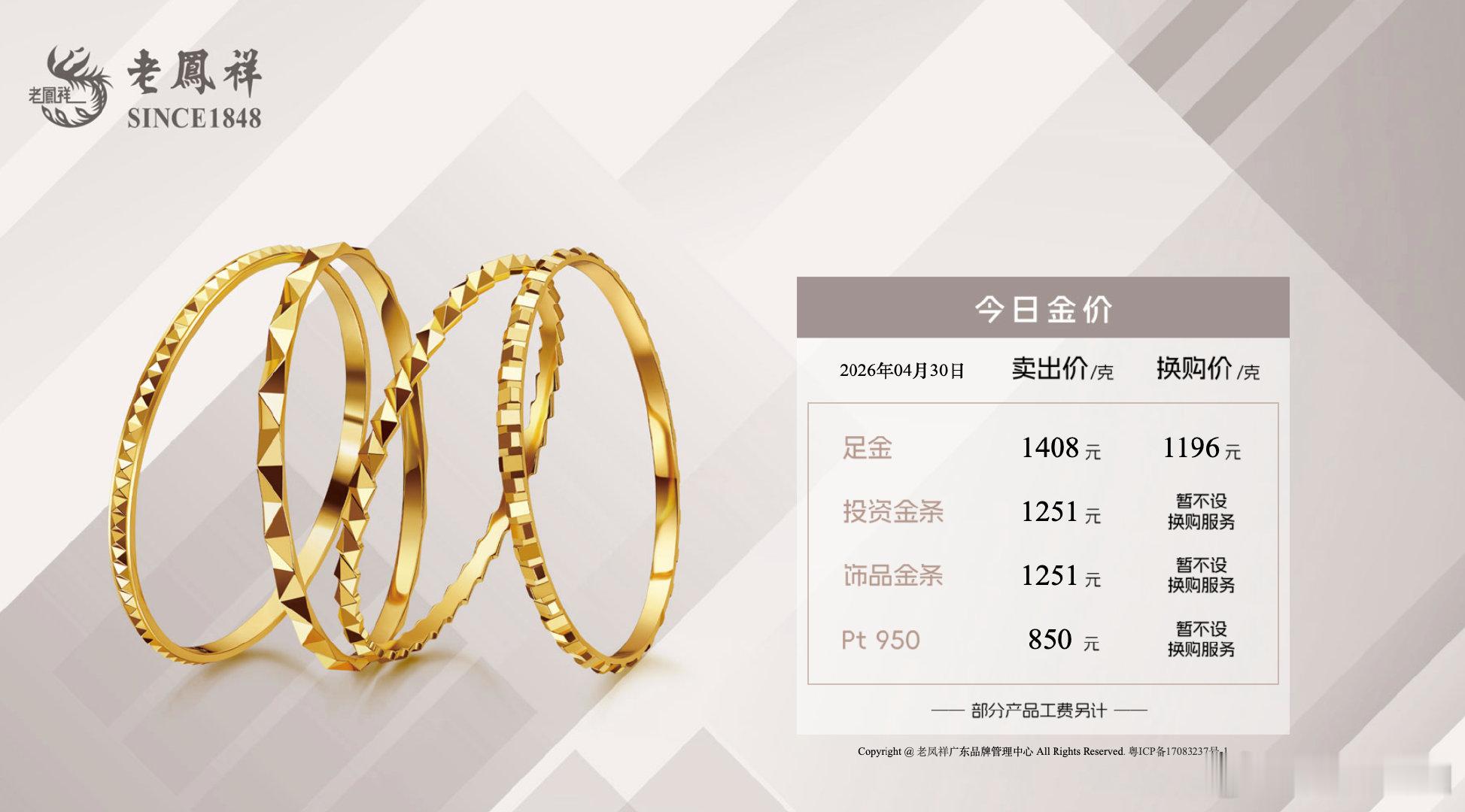 【金饰克价跌到1408元】美东时间4月29日，COMEX黄金期货收跌1.11%，