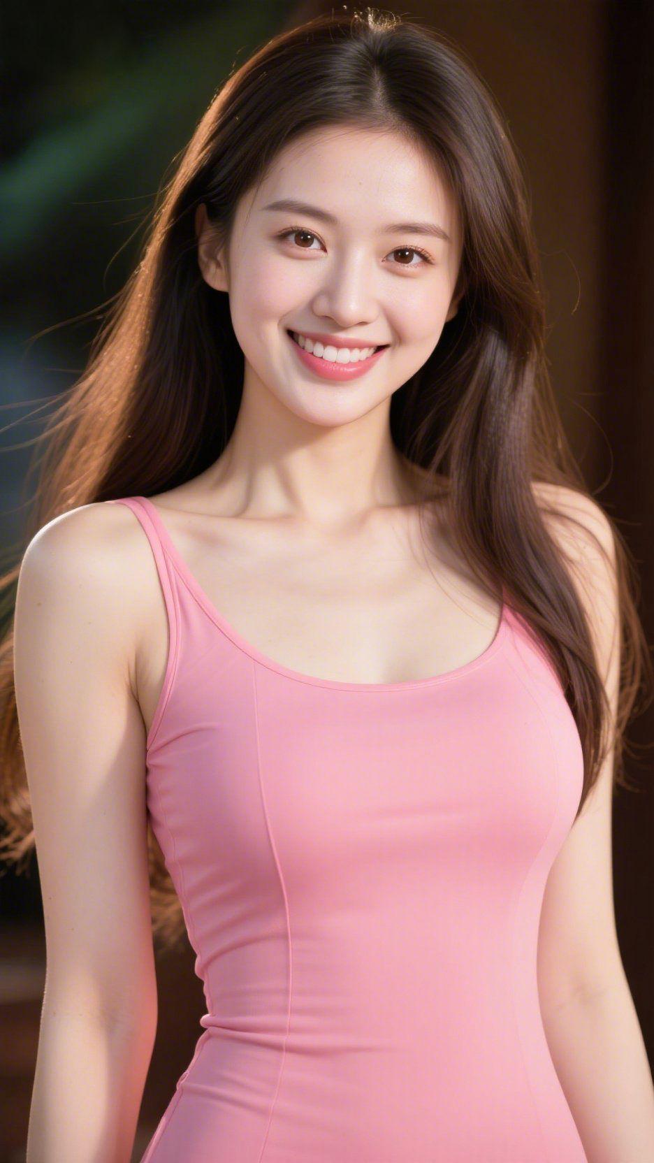 粉衫裹浅光
 
风掠发梢时，她立在温软的光影里，长发垂成舒展的弧度，随轻动的肩线