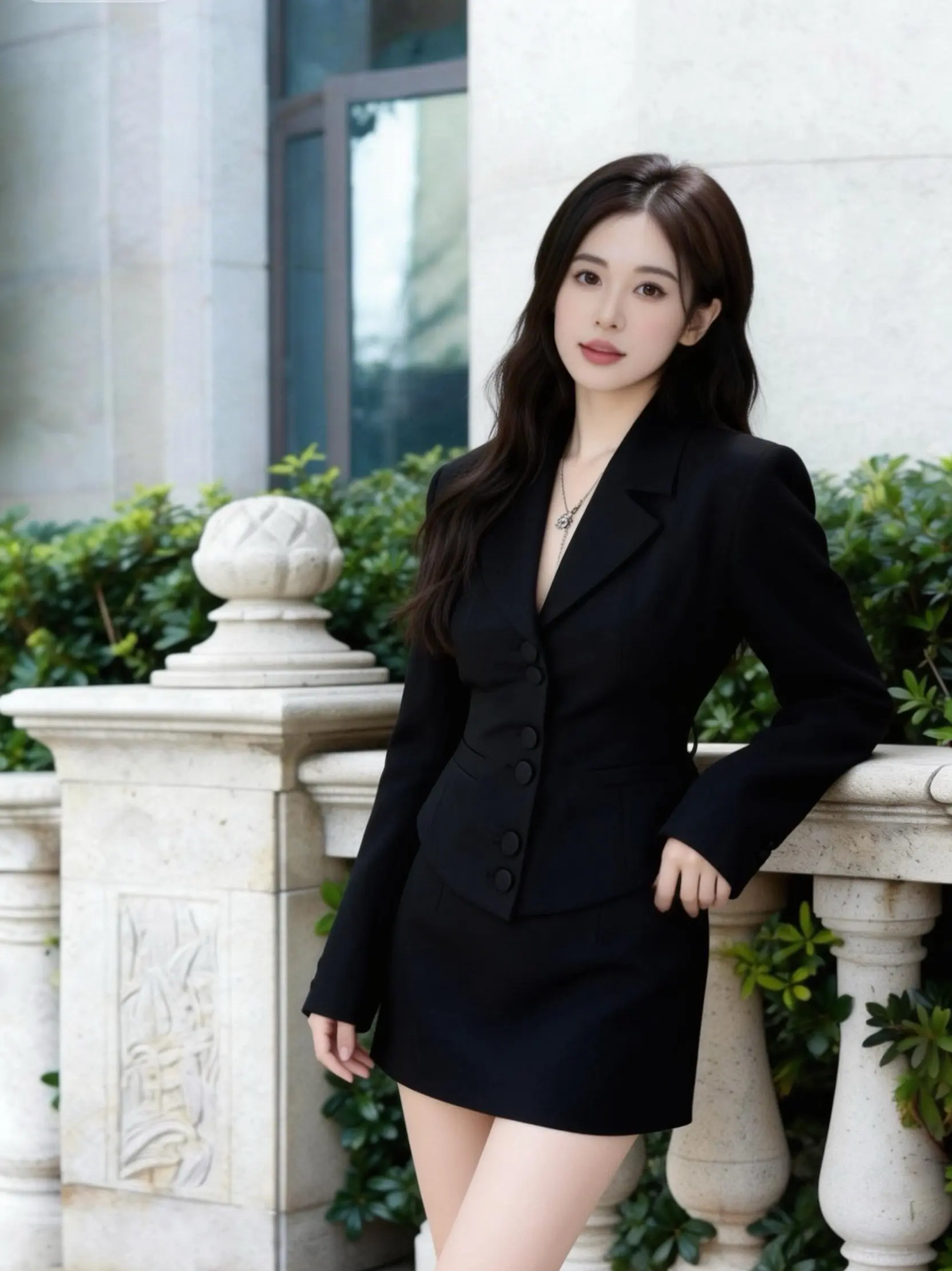 干练御姐风。      谁懂啊！这套西装套裙太显瘦了，通勤约会都能穿！