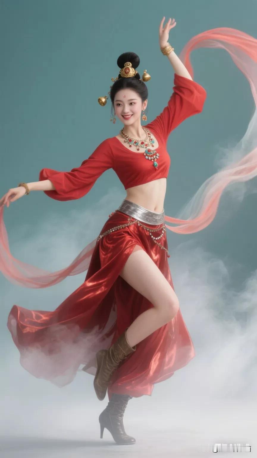 惊艳的东方舞姿，红衣飘逸，美轮美奂！💃🔥张立启原创书画AI作品古仕女发髻集锦