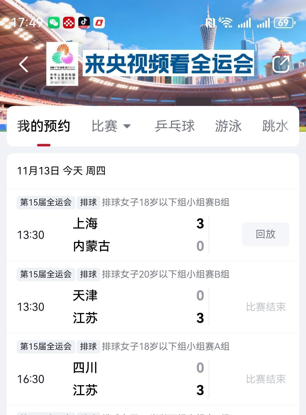 [女排全运会]13日快讯:今天下午，江苏U20、U18女排分别以3:0战胜了天津