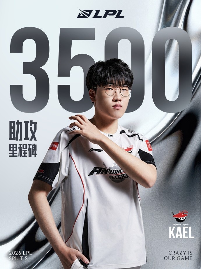 里程碑：Kael达成LPL 3500助攻成就，排名历史第35位