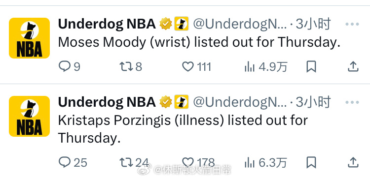 穆迪和波尔津吉斯都不会出战明天的比赛勇士vs火箭休斯顿火箭